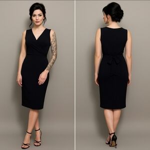 KAMALIKULTURE x NORMA KAMALI Black Wrap Sheath Midi Dress Tie Waist Large L